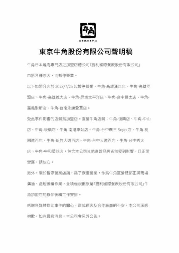 捷利國際餐飲無預警停業  中市府提醒持有餐飲抵用券消費者儘速申辦退費