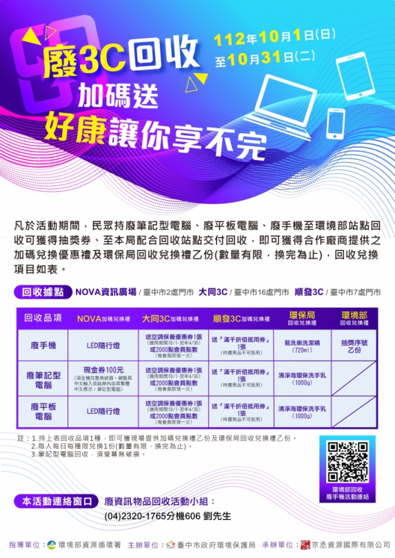 響應10月手機月  中市廢3C回收加碼送