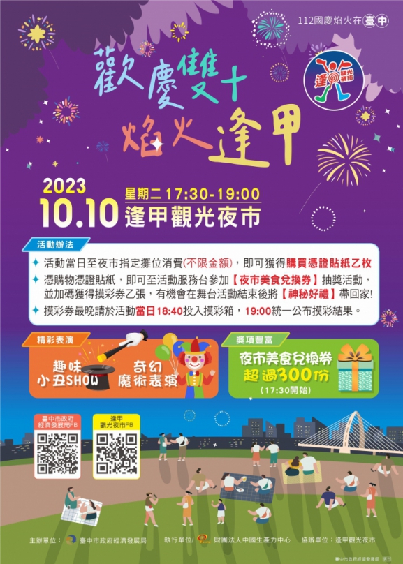 112國慶焰火在台中  攤集區有機會領萬份好市券、限量夜市美食兌換券