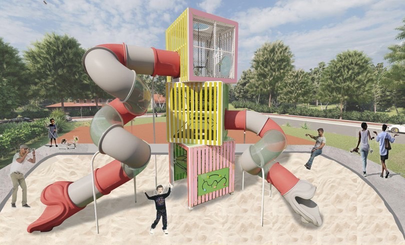 打造山城最美櫻花主題共融遊戲場  新社復盛公園主題溜滑梯工程開工