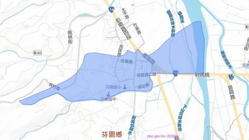 水公司辦理芬園鄉﹁嘉興淨水場第二期工程管線改接﹂工程，區管處宣布停水區域。（照片縣府提供）