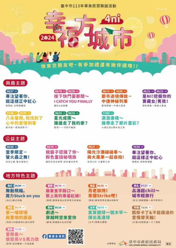 啟動幸福方城市！中市單身聯誼活動3月15日開放報名