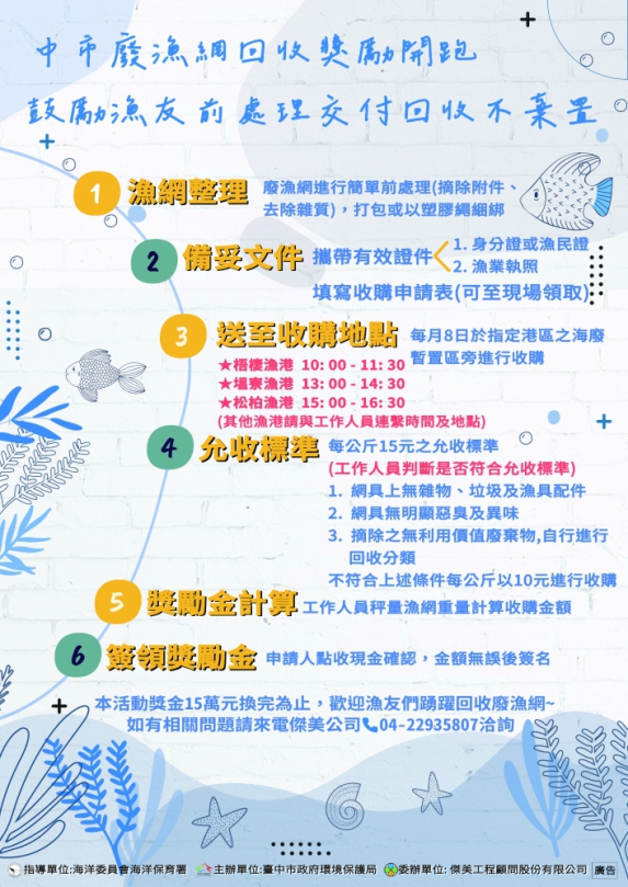 中市廢漁網回收獎勵開跑  鼓勵漁友前處理交付回收不棄置
