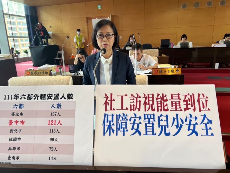 中市外轄安置人數六都第二多　 市議員朱暖英要求社工訪視量能要到位  勿發生電訪取代到場訪視