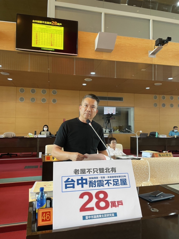 老屋住滿人不是雙北專利  國民黨台中市議員陳文政示警：台中耐震不足屋達28萬戶