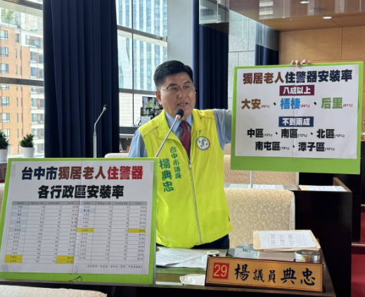 民進黨台中市議員楊典忠關切獨居老人住警器安裝率不高問題