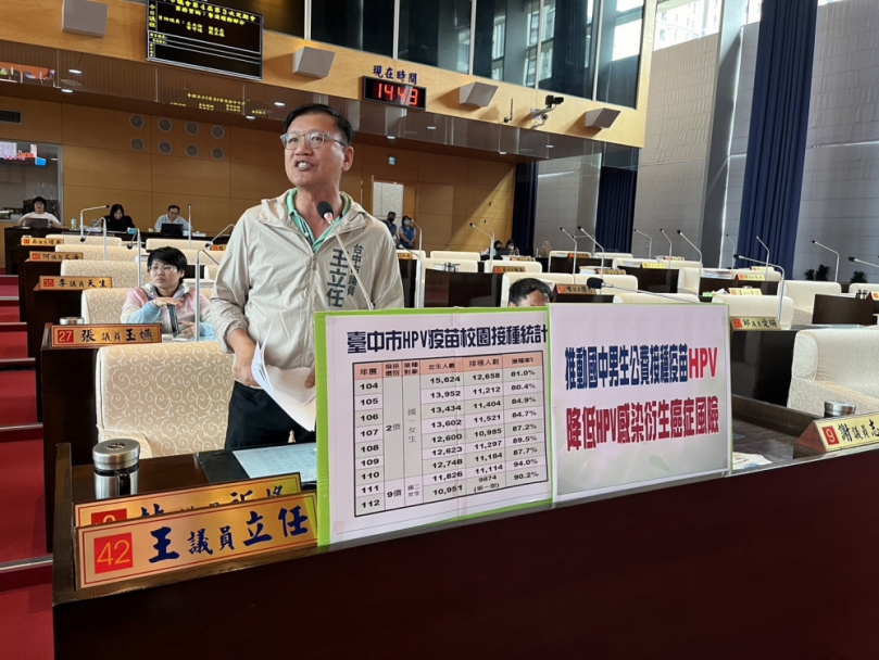 多位民進黨台中市議員呼籲HPV疫苗不分性別  推動國中男生全面接種