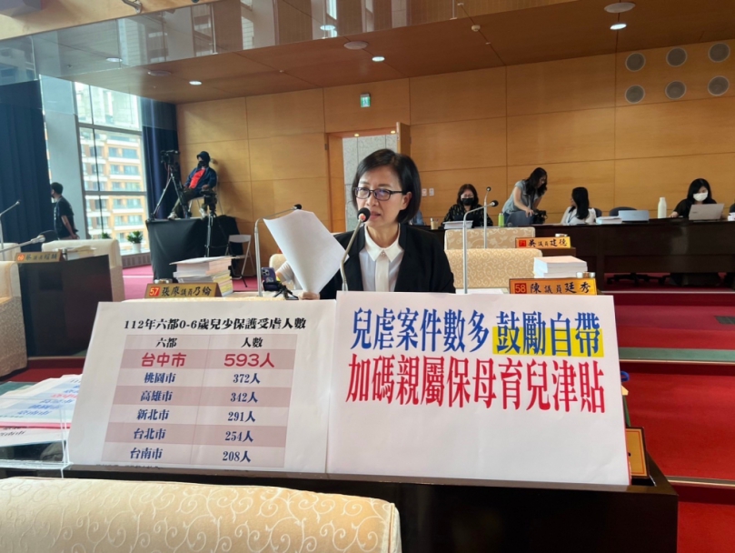 中市公共育幼能量不足  頻傳虐嬰案件多   國民黨台中市議員朱暖英籲鼓勵親屬保母投入  並加碼育兒津貼支持全職媽媽