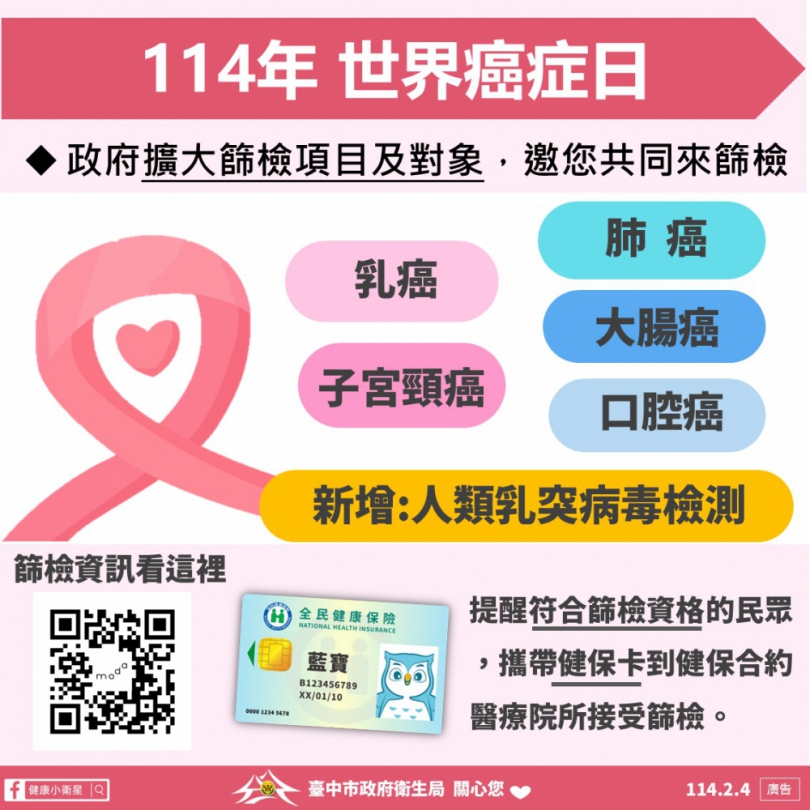 響應世界癌症日！中市衛生局呼籲定期篩檢守護健康