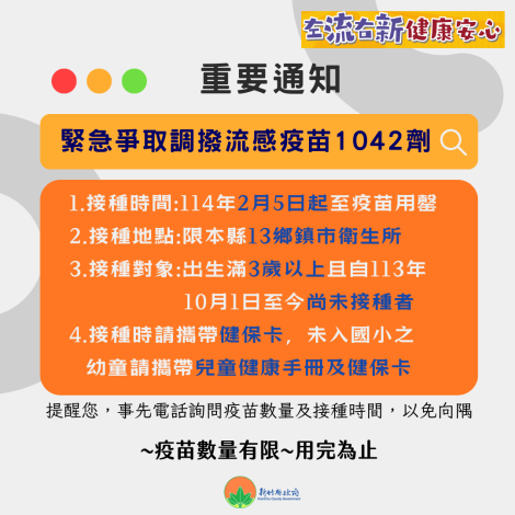 新竹縣流感疫苗詢問度飆升   緊急爭取調撥公費1042劑