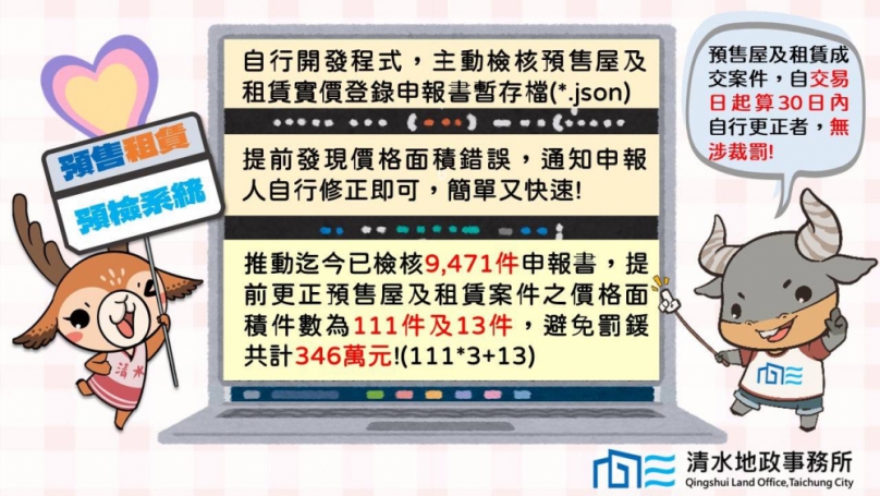 主動守護實價登錄  台中市清水地所開發「預售租賃預檢系統」防堵申報不實