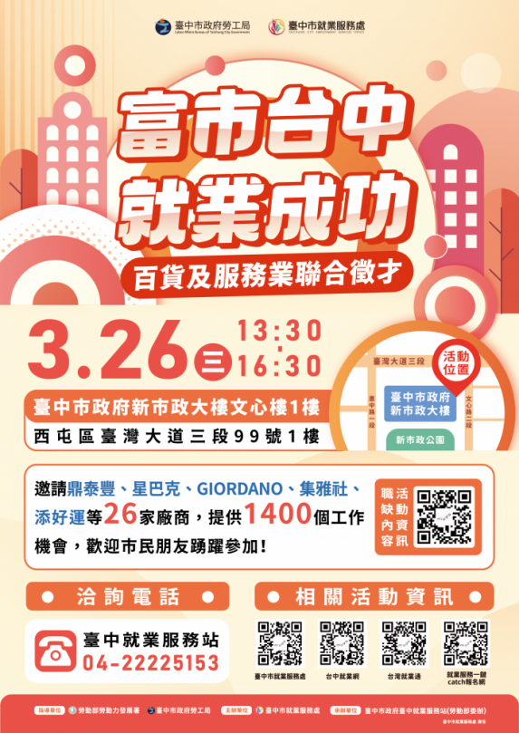 助新光三越受影響勞工轉業！中市勞工局百貨及服務業徵才3月26日登場