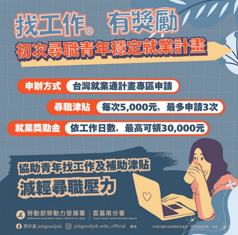 勞動部給力社會新鮮人 初次尋職穩定就業計畫有補助