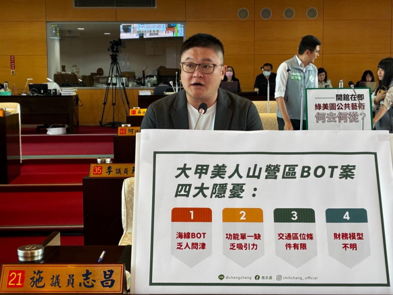 民進黨台中市議員施志昌批大甲美人山營區BOT案內容單一   還不如中市府自行編列預算