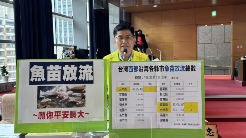 民進黨台中市議員楊典忠質詢魚苗放流存活率等問題