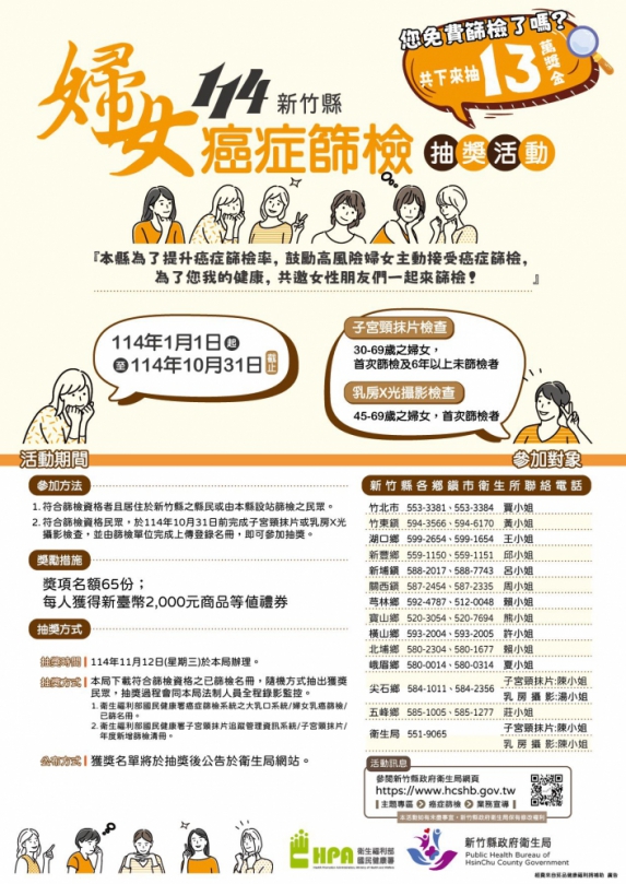 守護媽媽健康！新竹縣邀婦女朋友癌症篩檢