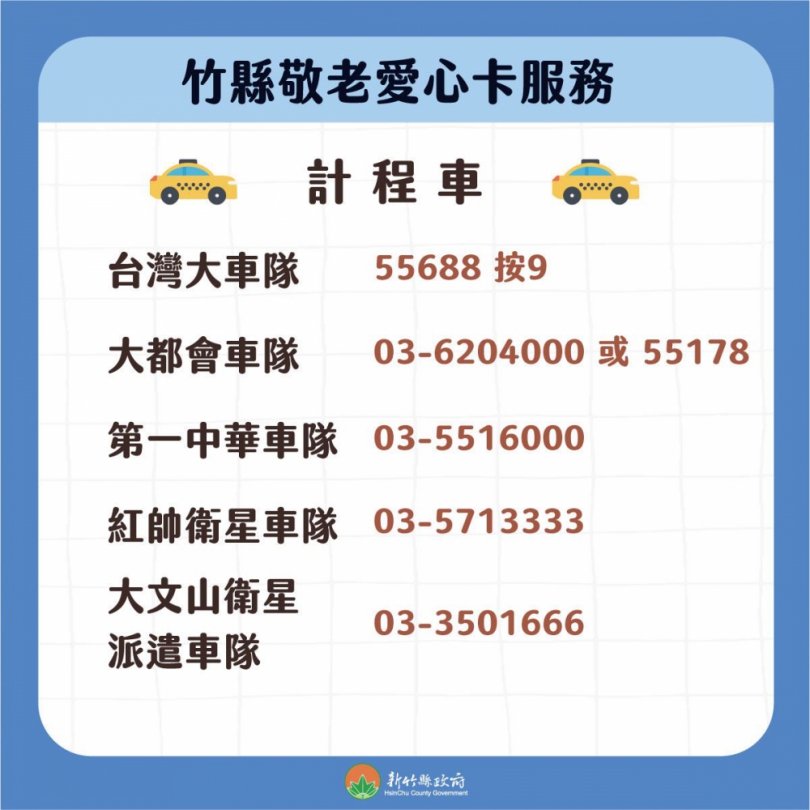 新竹縣派遺車隊再添生力軍   敬老愛心計程車服務量能放大