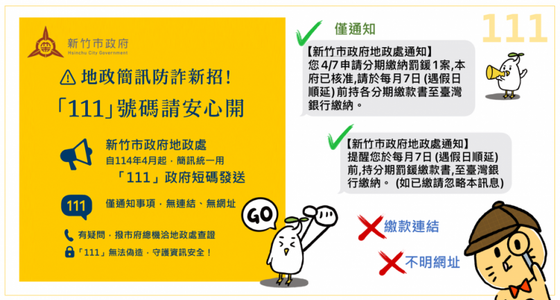 詐團進不來！新竹市強化地政資訊安全   導入「111政府專屬短碼簡訊」