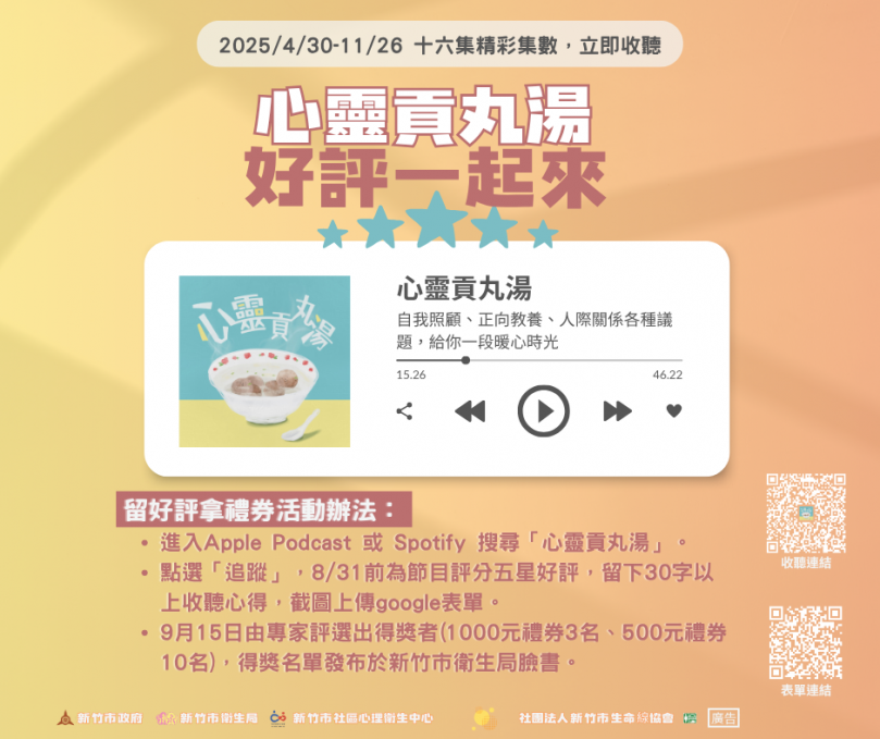 新竹市「心靈貢丸湯」Podcast徵件   用聲音開啟心靈對話！