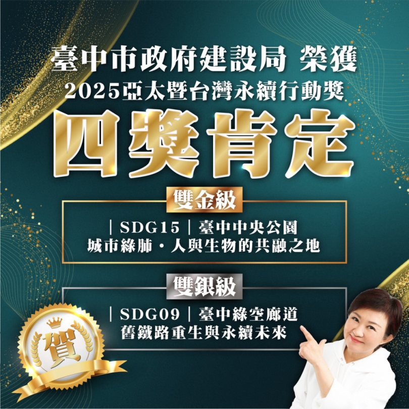 雙金雙銀創歷年最佳！中市建設局奪2025亞太暨台灣永續行動四大獎