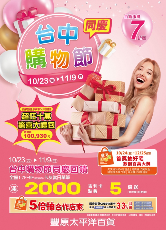 豐原太平洋百貨台中購物節同慶  加碼抽十萬驚喜大禮包！