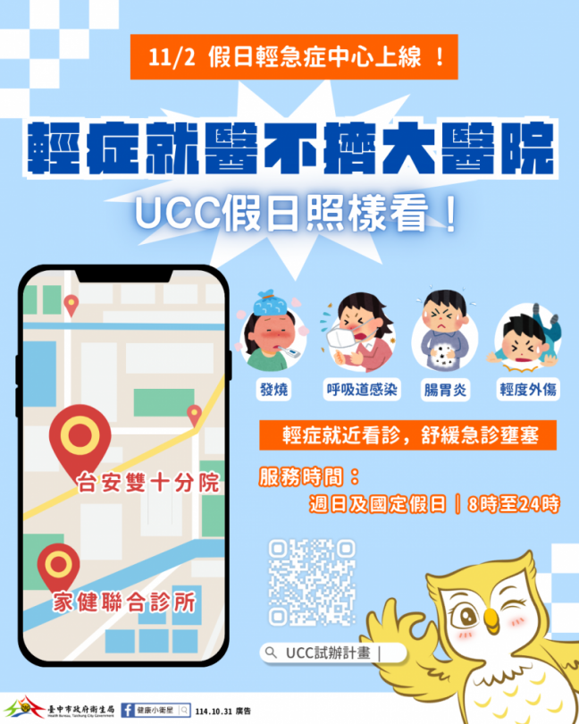 假日首選「假日輕急症中心」  就近看診最安心   台中市正式上路