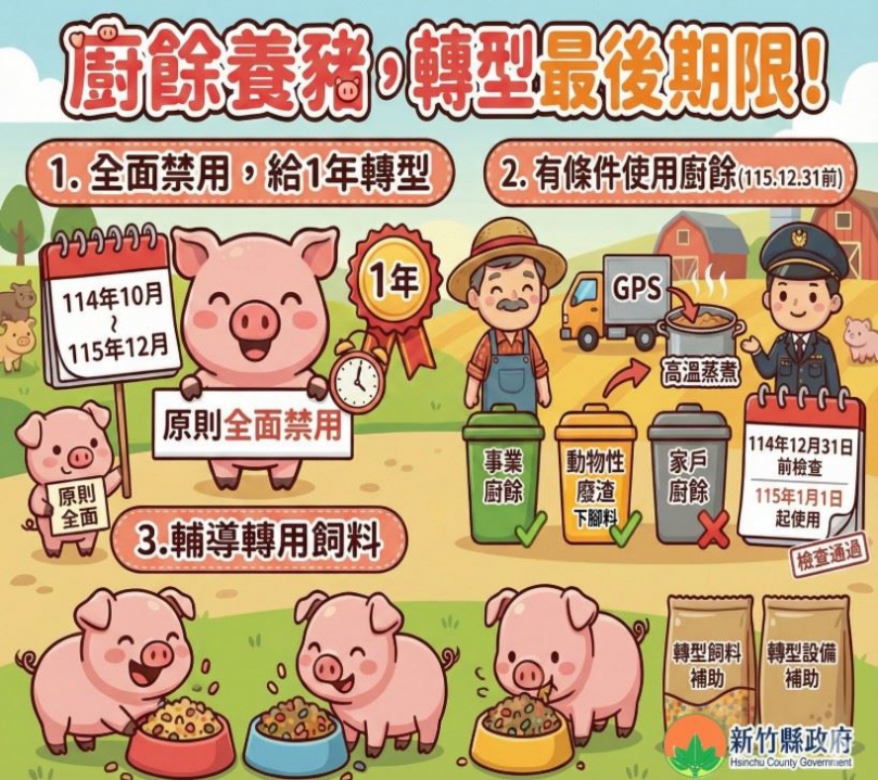 轉型期1年  115年底新竹縣養豬全面轉用飼料