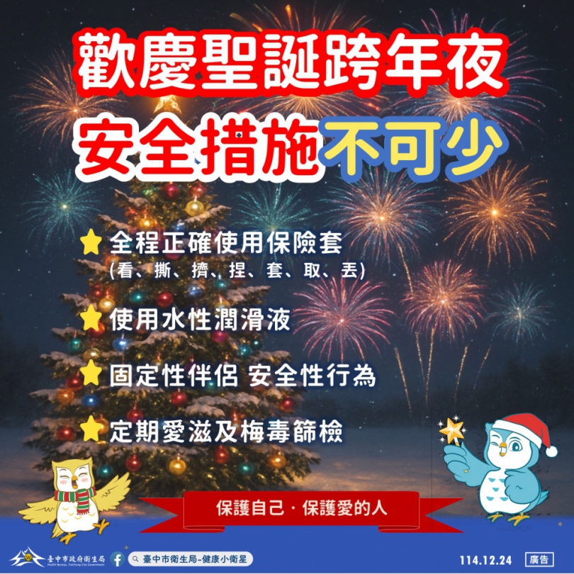 歡樂聖誕跨年不忘安全性行為  中市衛生局籲全程正確使用保險套防範性病傳染