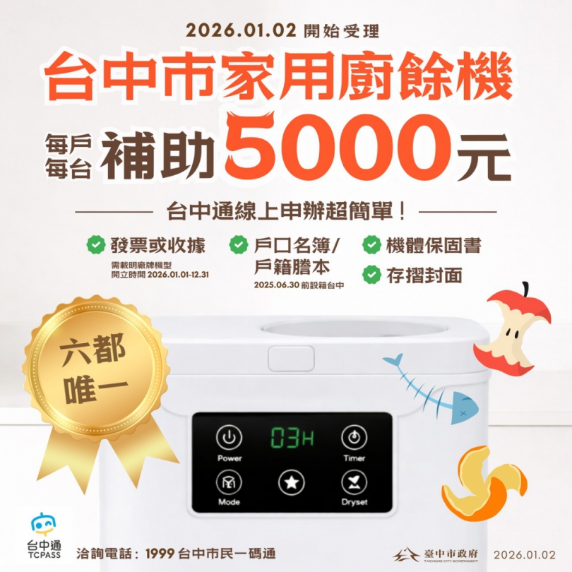 中市廚餘機線上補助三日破5200件  最夯、最貴、最大容量機型一次看