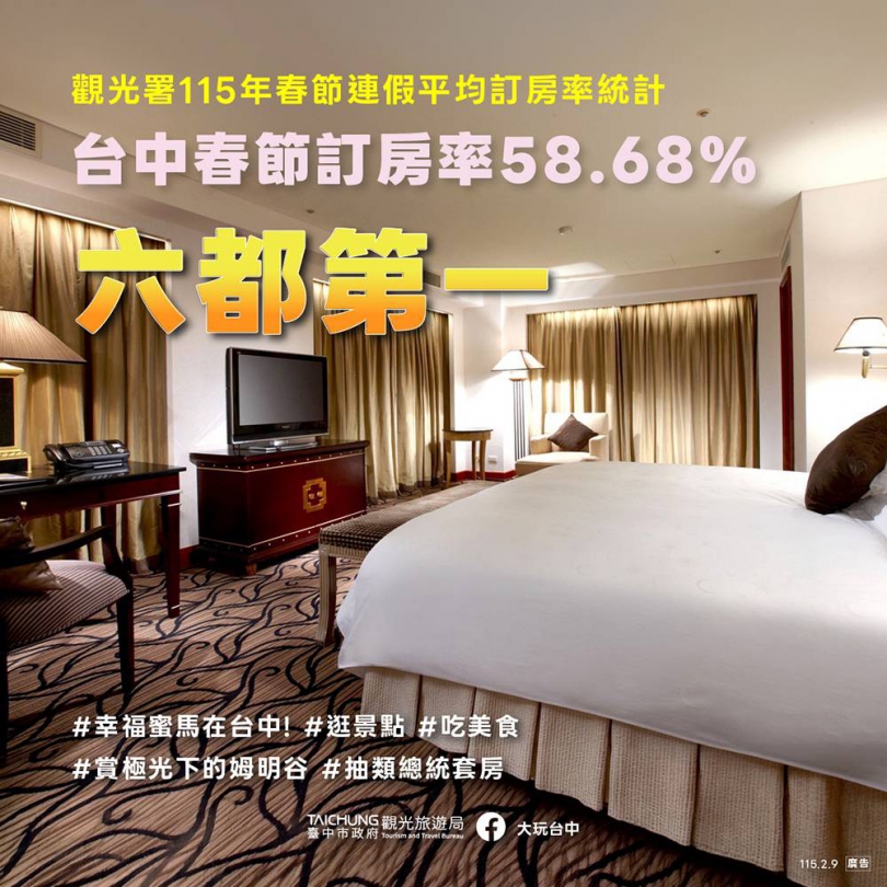 中市春節訂房率六都第一！ 金典酒店總統套房幸運兒出爐