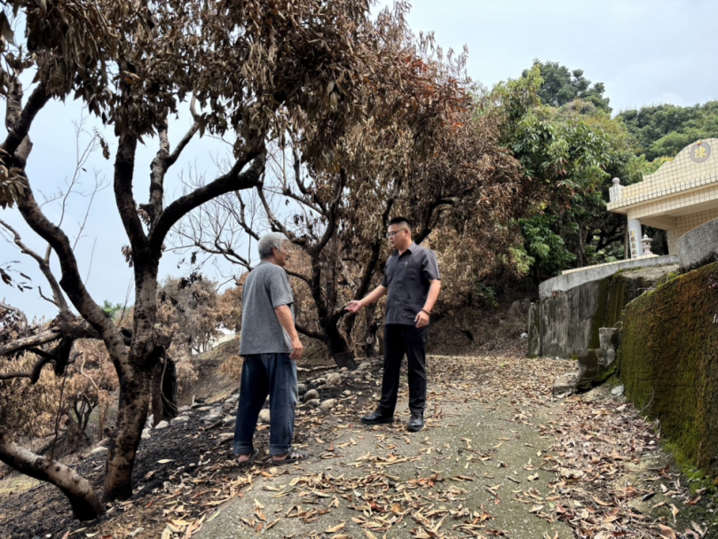 太平第五公墓火災殃及荔枝樹受害民眾要求賠償  民進黨台中市議員李天生建議成立「公墓巡守隊」或請「守望相助隊」制止公墓火災發生