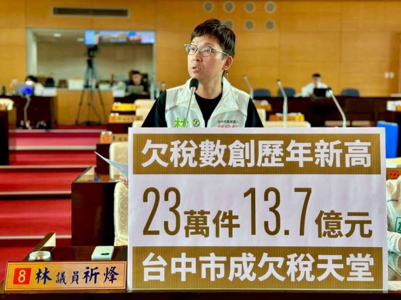 欠稅23萬件達13.7億元創新高 議員林祈烽批台中市成欠稅天堂
