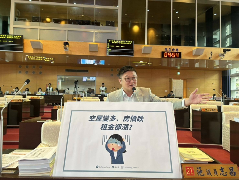 民進黨台中市議員施志昌痛批：房價跌、空屋增多、租金竟暴漲16%   都發局：中市多管齊下穩定房市與租屋需求  擴大社宅與活化空屋減輕青年負擔