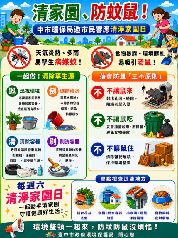 清家園、防蚊鼠！中市環保局邀市民一同響應清淨家園日