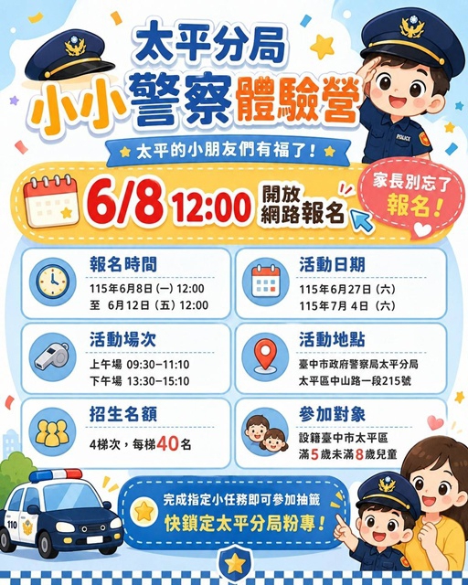 超Q「小小警察體驗營」準備開跑  160個名額等您唷！