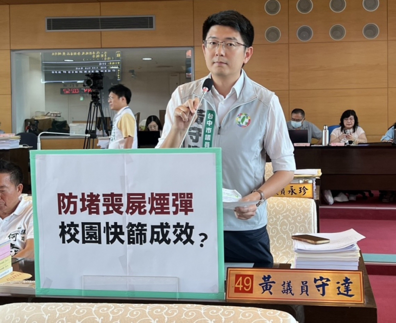 隨著喪屍煙彈濫用情形越來越氾濫，依托咪酯也已提升為第一級毒品   民進黨台中市議員黃守達要求台中市教育局必須加強相關防制作為   中市府：跨局處防堵新興毒品進入校園