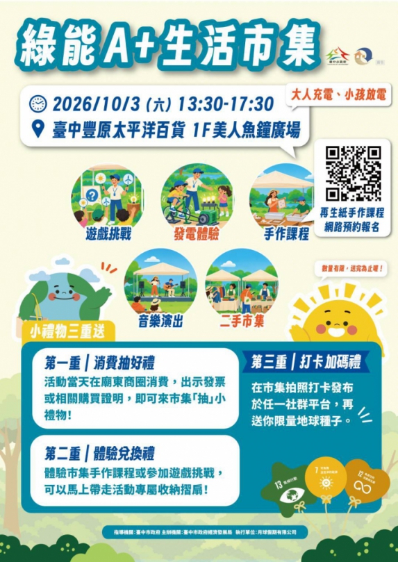在城市角落遇見美好！中市「綠能A+生活市集」10月3日邀您參與綠能新體驗