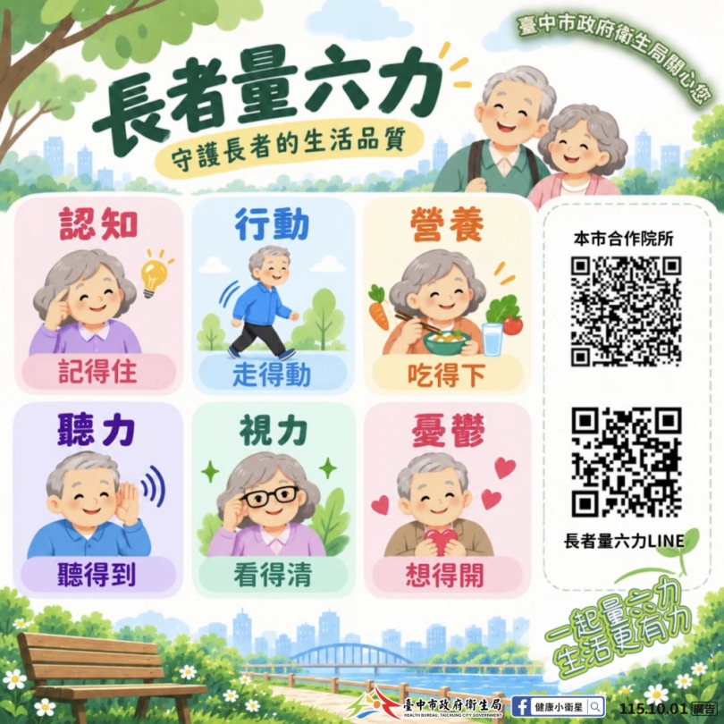 10月1日國際高齡日「一起量六力」！中市131家機構提供評估　守護長者健康生活力
