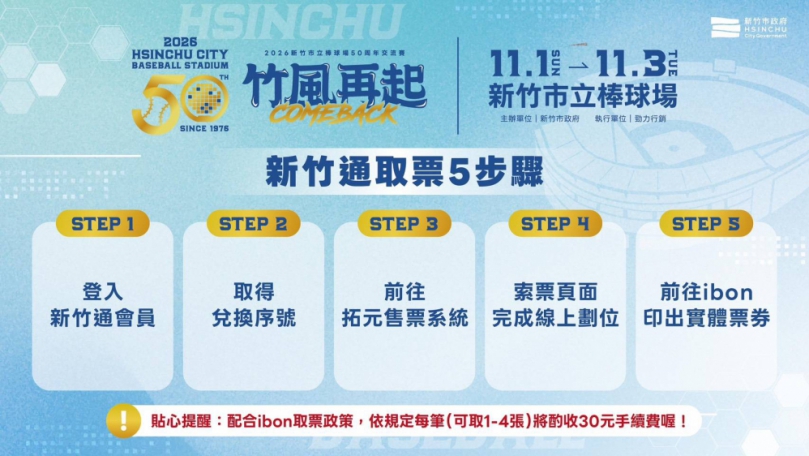 竹風再起！50週年棒球交流賽   10/24開放新竹通會員優先取票