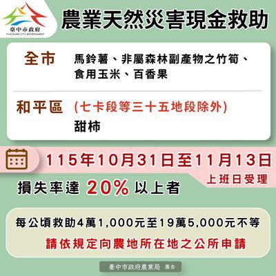 薔琵颱風農損公告救助農業局提醒農民11月13日前申請