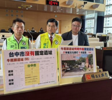 牛罵頭遺址申請國定遺址與補助命運多舛   民進黨台中市議員楊典忠要求市府加強文化部溝通與資料準備