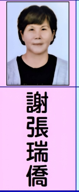 謝張瑞僑女士出身農務家庭、夫婿長期擔任里長、兩人相濡以沫、始終秉持客家傳統勤儉精神、紮根社區、服務鄉里、自隨夫婿務農的她、深刻體會農民辛勞、也養成踏實肯幹的性格、婚後與夫婿共同投入社區事務、無論是關懷長者、協助弱勢、或推動環境整潔、皆可見其身影、深受里民信賴與肯定。