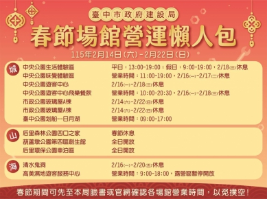 春節期間不打烊！中市建設局為遊客提供完整的場館營業資訊