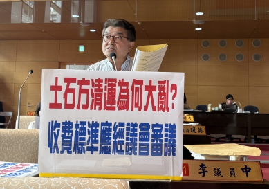 都發局為平衡市場價格以自治條例的規定將收取每立方公尺600元回饋金  國民黨台中市議員李中認為非自治條例規定項目，要求必須經議會審議