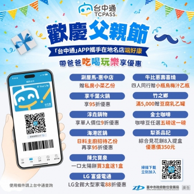 歡慶父親節！《台中通TCPASS》APP 攜手在地名店端好康 帶爸爸輕鬆享優惠