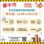中市加速震後危老重建補助   最高5.5萬元即日起開跑